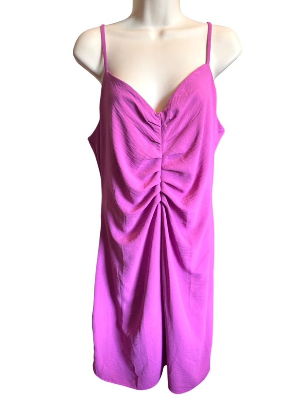 NWT Bar III Pink Orchid Ruched Mini Dress L Adjustable Straps Party Date Night